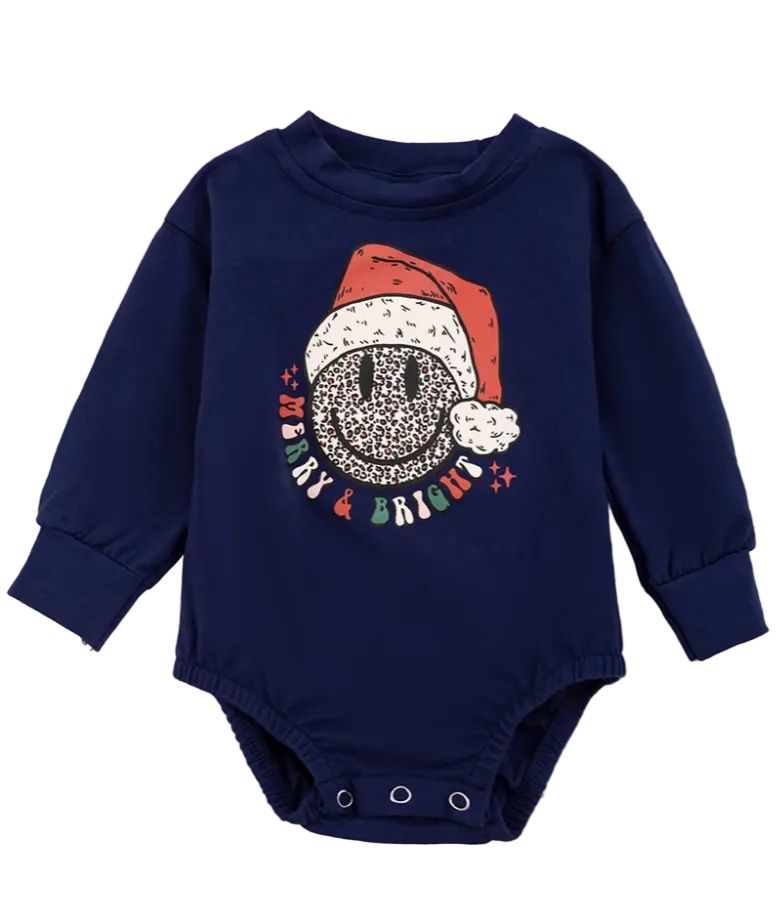 Trendy Retro Santa Smiley Face Christmas Boutique Bodysuit Set