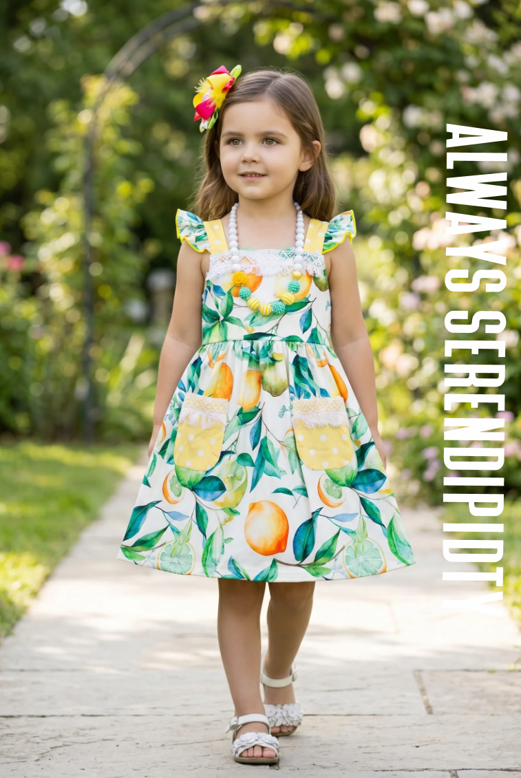 Viral Coquette Lemon Print Sundress ✨ Trendy Boho Kids Summer Picnic Dress