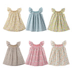 Floral Summer Dress for 1 2 3 4 5 6 Years Girls Smocking Design with Flying Sleeve Baby Toddler Daily Cute Clothes