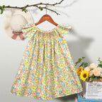 Floral Summer Dress for 1 2 3 4 5 6 Years Girls Smocking Design with Flying Sleeve Baby Toddler Daily Cute Clothes