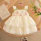 Newborn Girl Dress Layered Chiffon Princess Dress Flower Bow Tutu Dress for Baby Girl