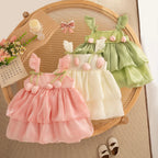 Newborn Girl Dress Layered Chiffon Princess Dress Flower Bow Tutu Dress for Baby Girl