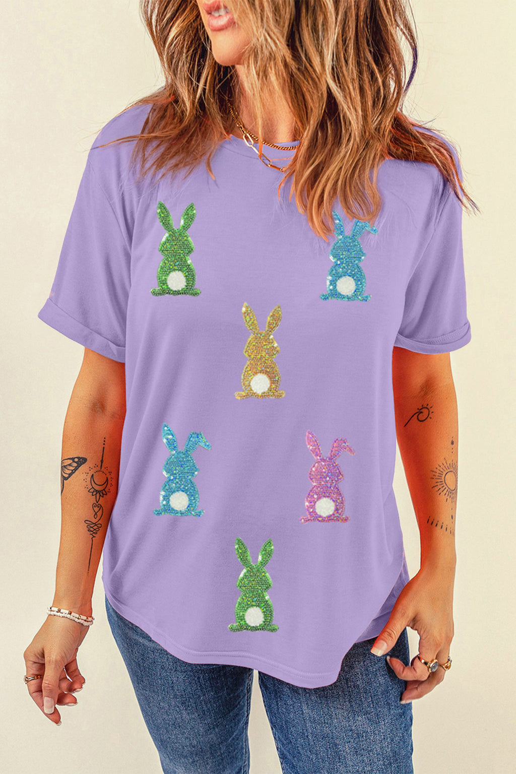 Wisteria Sequin Easter Bunny Patched Tee