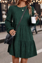 Dark Brown Lantern Sleeve Tiered Mini Dress