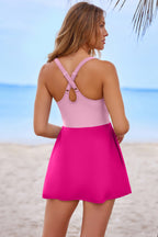 Moss Green Contrast Edge Ruffled High Waist One Piece Swim Dress