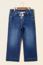 Dark Blue Acid Wash Contrast Lace-up Plus Size Jeans