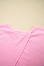Pink Eyelash Floral Lace Patchwork Half Sleeve Oversize Tee