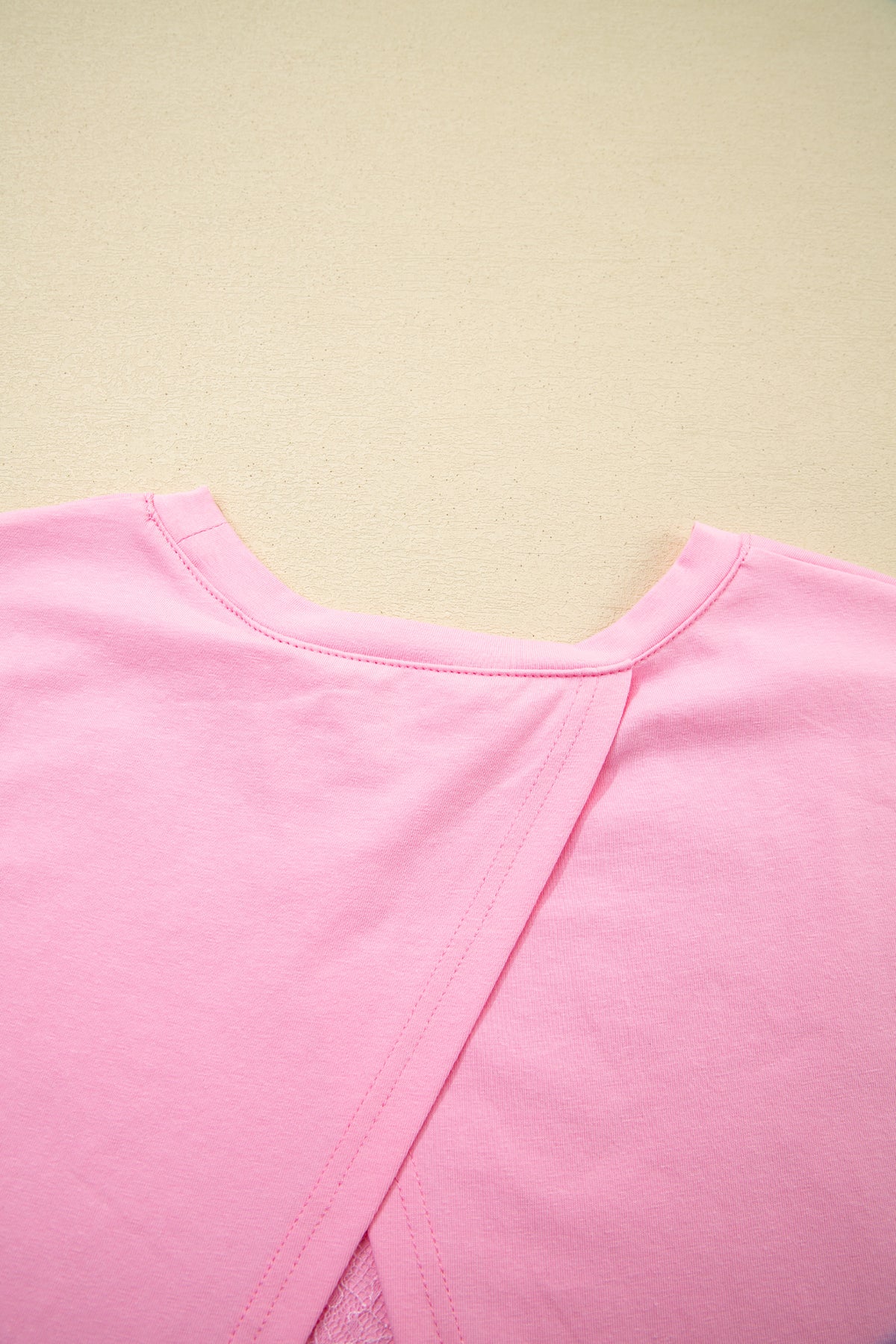 Pink Eyelash Floral Lace Patchwork Half Sleeve Oversize Tee