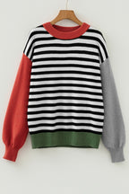 Color black Striped Panels Colorblock Sleeve Chic Sweater