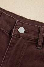 Coffee Lace Trim Casual Full-Length Regular Fit Jeans