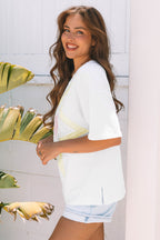 White Star Layered Patched Graphic Drop Shoulder Half Sleeve Loose Tee