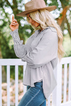 Sky Blue Smocked Cuffed Striped Boyfriend Shirt with Pocket