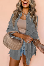 DEAR-LOVER Stripe Roll-tab Sleeve Pocketed Long Shirt