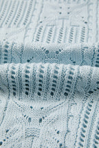 Beau Blue Pointelle Knit Patterned Scalloped Trim Short Sleeve Sweater