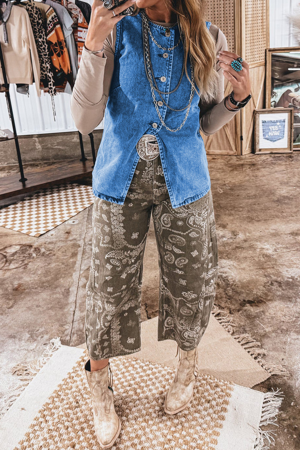 Ashleigh Blue Buttoned Front Slit Denim Vest