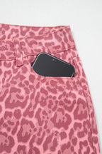 Brown Leopard Frayed Edge Wide Leg High Waist Jeans