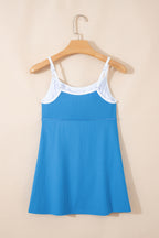 Blackish Green Color Block Edge Ribbed Pocketed Lined Swim Dress