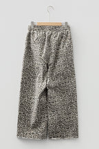 Brown Leopard Print Raw Hem Elastic Waist Loose Pull On Jeans