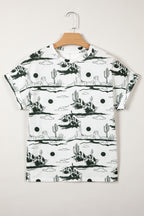 Chestnut Desert Sand Print Short Sleeve Knit Top