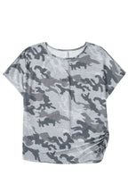 Gray Camouflage Print Round Neck T Shirt