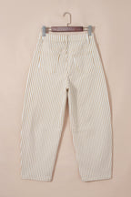 Khaki Stripe Casual Barrel Jeans
