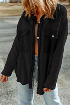 Brown Contrast Flap Pockets Relaxed Shacket