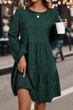 Dark Brown Lantern Sleeve Tiered Mini Dress