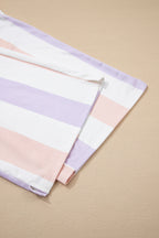 Purple Stripe Multicolored Print Drawstring Loose Pants with Side Pockets