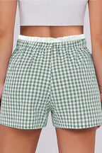 Black Contrast Trim Plaid Print Plus Size Shorts