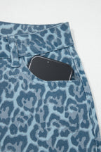 Brown Leopard Frayed Edge Wide Leg High Waist Jeans
