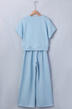 Parchment Solid Color Loose Tee Drawstring Wide Leg Pants 2pcs Outfit