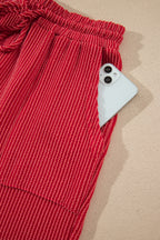 Fiery Red JOLLY Corded Long Sleeve Top and Pockets Pants Set