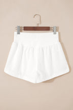 White Solid Color Ribbed Patchwork High Waist Athletic Shorts
