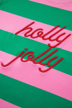 Red Stripe holly jolly Letter Embroidered Pullover Sweatshirt