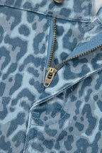 Brown Leopard Frayed Edge Wide Leg High Waist Jeans