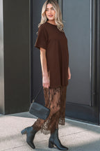 Red Sandalwood Floral Patchwork Short Sleeve T Shirt Loose Maxi Dress