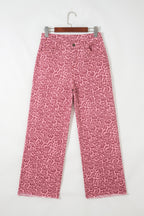 Brown Leopard Frayed Edge Wide Leg High Waist Jeans