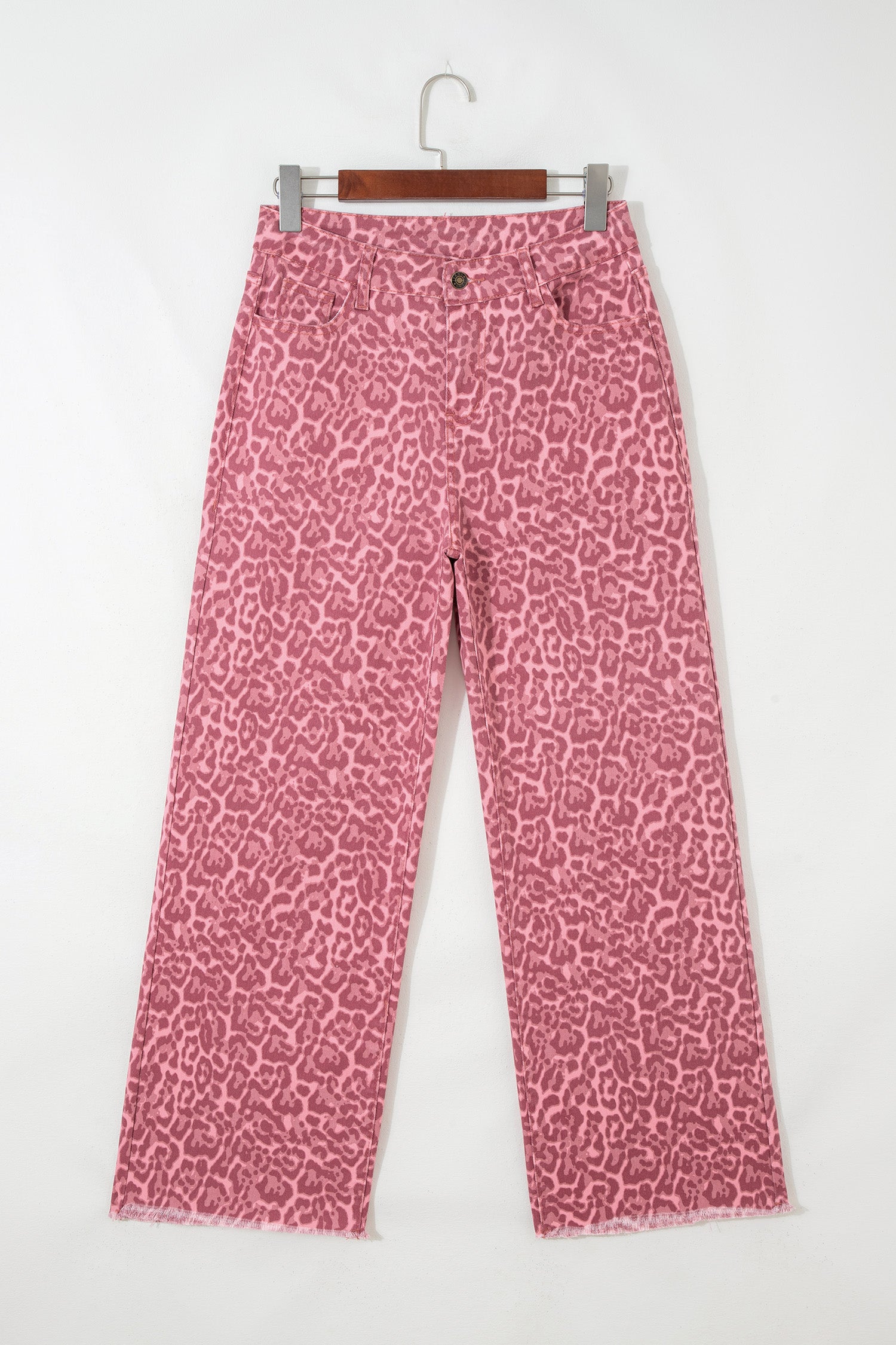 Brown Leopard Frayed Edge Wide Leg High Waist Jeans