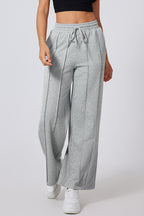Black Seamed Drawstring High Waist Wide Leg Sweatpants