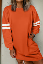 Black Varsity Contrast Banded Sleeve Shift Sweatshirt Dress