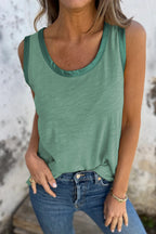 Peacock Blue Metallic Sheen Edge Scoop Neck Tank Top
