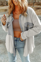 Brown Contrast Flap Pockets Relaxed Shacket