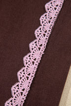 Coffee Lace Trim Casual Full-Length Regular Fit Jeans