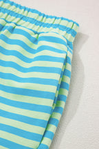 Yellow Stripe Color Block Detail Long Sleeve Pullover Elastic Waist Pull On Shorts 2pcs Set