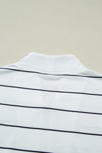 White Stripe Color Block Zip V Neck Sleeveless Top