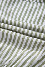 Green Stripe Tasseled Tie Neck Ruffled Short Sleeve Tiered Flattering Dress