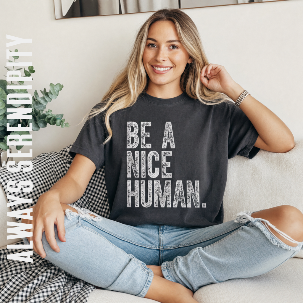 "Be A Nice Human" Distressed Graphic Tee