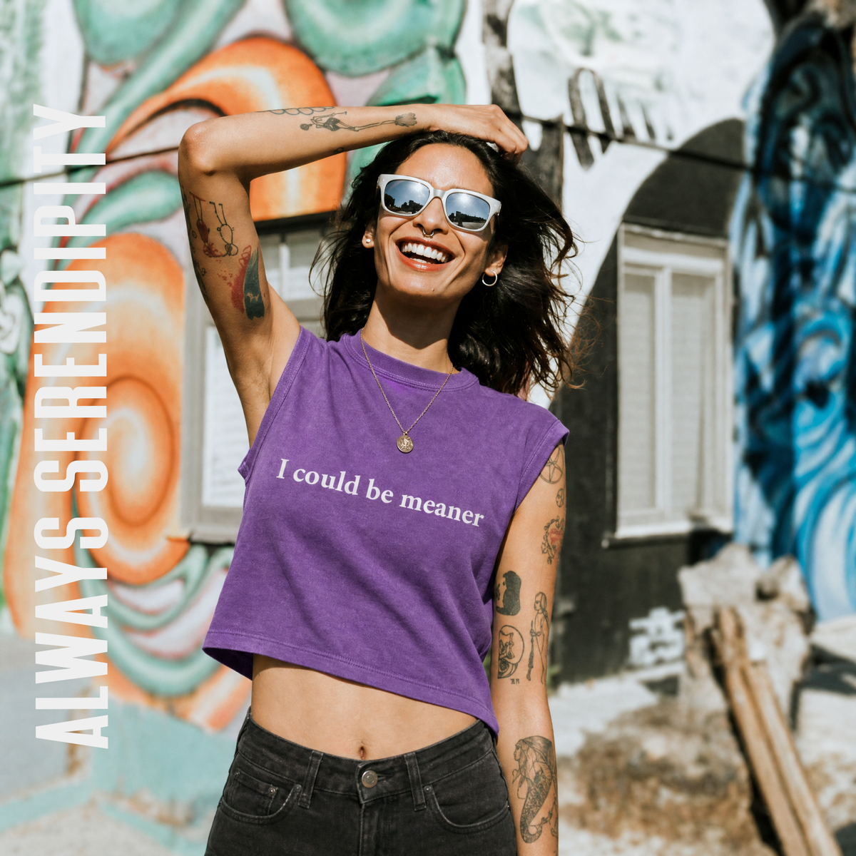 "I Could Be Meaner" Cropped Muscle Tank (Tee)
