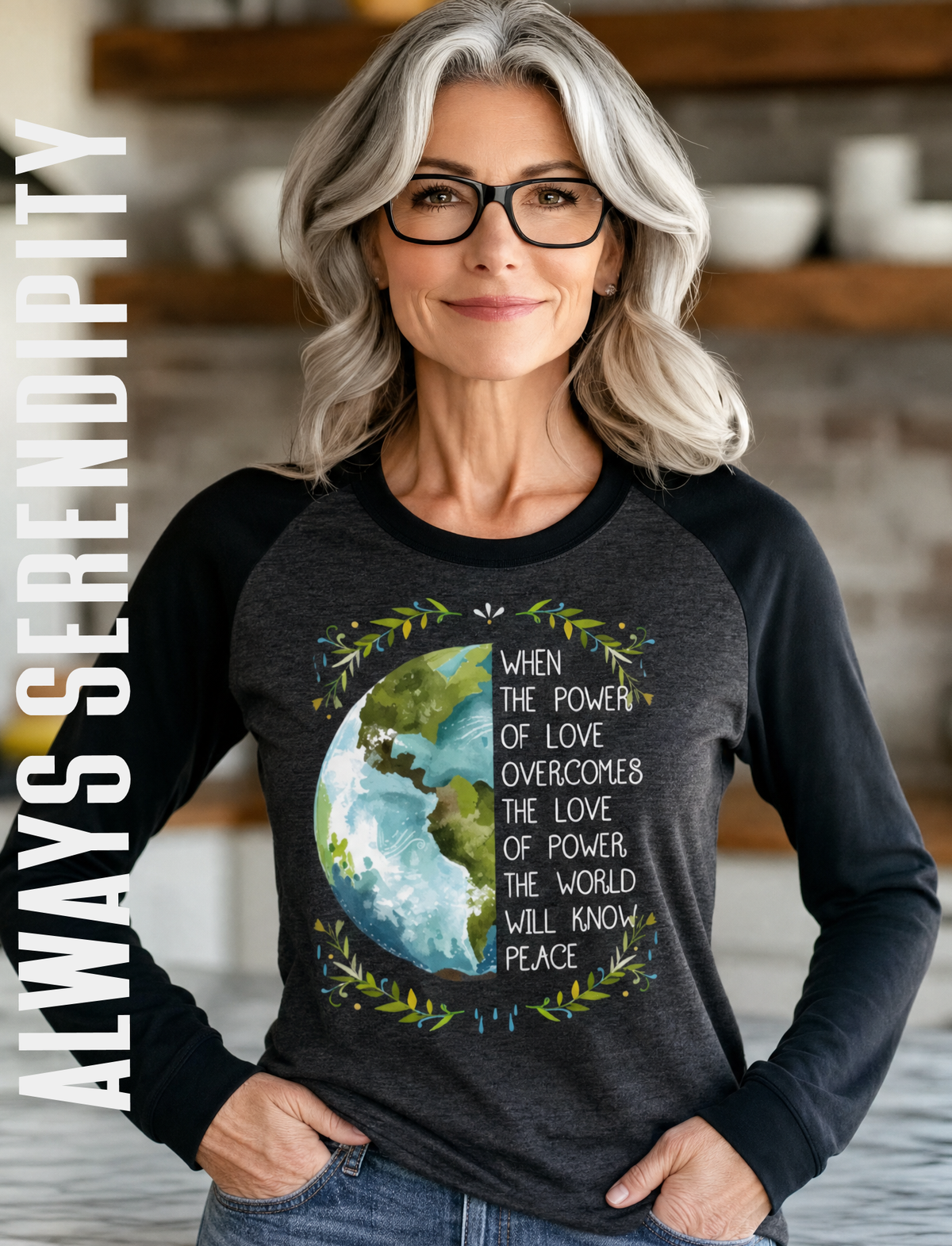 "Power of Love" Retro Earth Raglan Tee