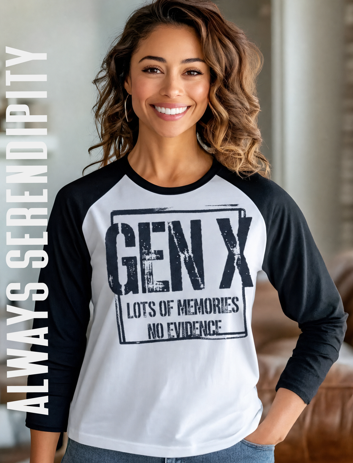 "Gen X: Lots of Memories, No Evidence" 3/4 Raglan Tee